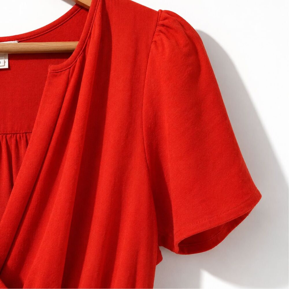 Womens Poppy Red Tiered Maxi Dress Medium Smocked Waist Boho Cottagecore Resort - Picture 4 of 10